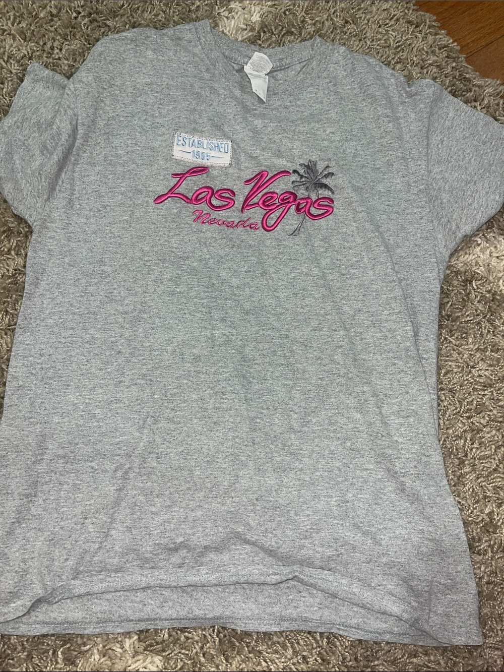 Gildan Gray Kids Tee with Hot Pink 'Las Vegas' Script